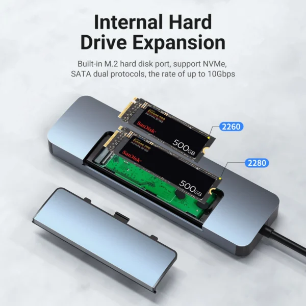 534206528 4K60Hz 8-in-1 USB C Hub with M.2 NVMe/SATA SSD Enclosure