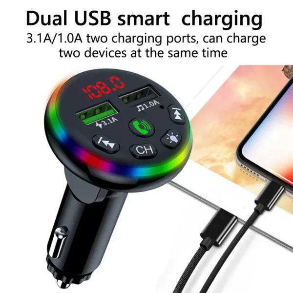 Car FM Transmitter Dual USB Fast Charging Phone Charger Adapter Wireless Handsfree Calling Car Kit MP3 Player