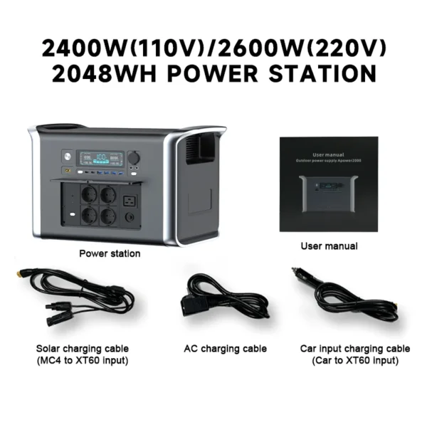 Portable Camping Power Station LiFePo4 Battery Power Supply Solar Generators 2600W 1800W 1000W 500W Energy Storage 220V 110V AC