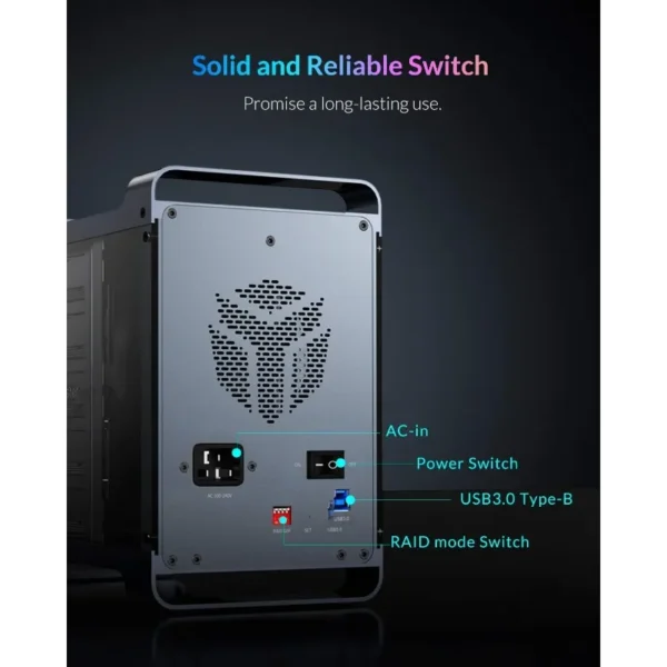 5 Bay RAID Hard Drive Enclosure, Aluminum 2.5"& 3.5" SATA HDD/SSD External Enclosure with RGB Fan, Support 90TB