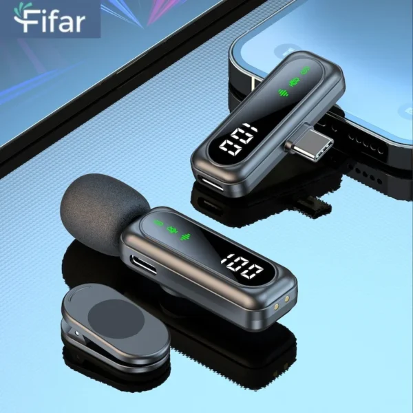 536205220 FIFAR Wireless Lavalier Lapel Microphone Portable Noise Reduction Audio Recording For iPhone Android PC