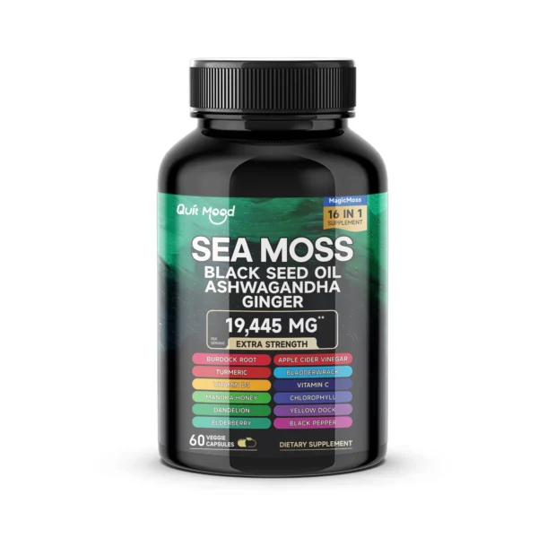 541849654 Sea Moss 3000mg Black Seed Oil 2000mg Ashwagandha 1000mg Turmeric 1000mg Bladderwrack 1000mg Burdock 1000mg & Vitamin C & D3 wit