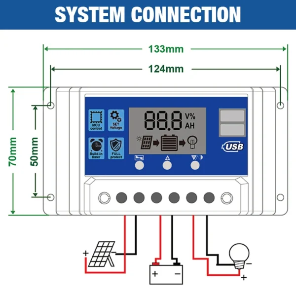Solar Charge Controller 60A 12V/24V Voltage Regulator Solar Panel Photovoltaic Home with PWM Solar Charger LCD Display Dual USB