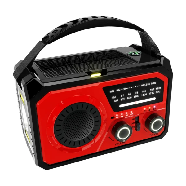 Outdoor Survival Weather Radio AM/FM/WB NOAA Solar Hand-cranked Rechargeable Power Bank Bluetooth-Compatible Speaker SOS Alarm