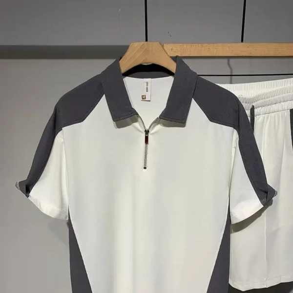 Men's Clothing American Style Summer Trendy Color Block Collared Polo Shirt Short Sleeve Sport Shorts Versatile Casual Two-Piece
