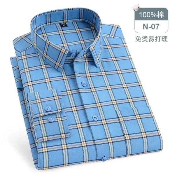 Oversized Men's Shirt Long Sleeve 100% Cotton Oxford Plaid Stripe Regular Fit Casual Fashion Men's 11XL 10XL 9XL 8XL 7XL