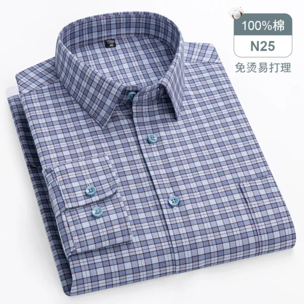 Oversized Men's Shirt Long Sleeve 100% Cotton Oxford Plaid Stripe Regular Fit Casual Fashion Men's 11XL 10XL 9XL 8XL 7XL