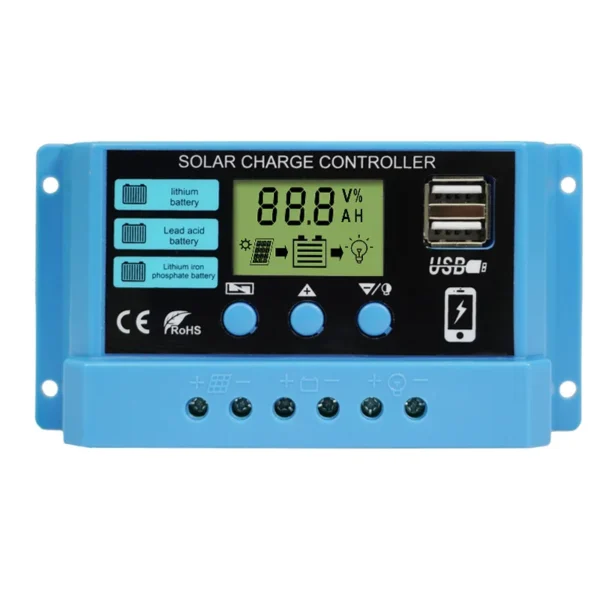 Solar Charge Controller 60A 12V/24V Voltage Regulator Solar Panel Photovoltaic Home with PWM Solar Charger LCD Display Dual USB