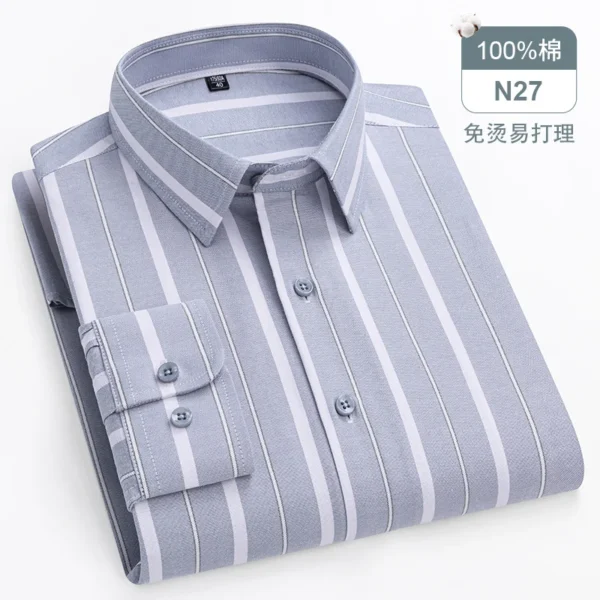 Oversized Men's Shirt Long Sleeve 100% Cotton Oxford Plaid Stripe Regular Fit Casual Fashion Men's 11XL 10XL 9XL 8XL 7XL