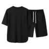 2 Pcs/Set Men T-shirt Shorts Set Round Neck Short Sleeves Drawstring Elastic Waist Ice Silk Men Sport Top Shorts Set Sportswear