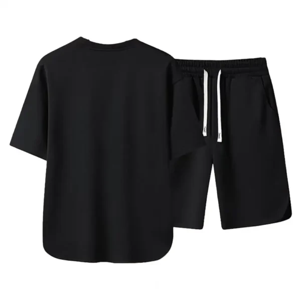 2 Pcs/Set Men T-shirt Shorts Set Round Neck Short Sleeves Drawstring Elastic Waist Ice Silk Men Sport Top Shorts Set Sportswear