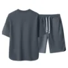 2 Pcs/Set Men T-shirt Shorts Set Round Neck Short Sleeves Drawstring Elastic Waist Ice Silk Men Sport Top Shorts Set Sportswear