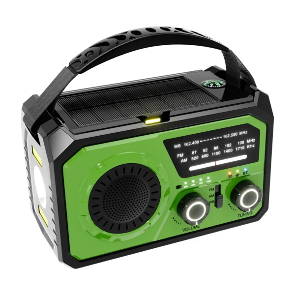 Outdoor Survival Weather Radio AM/FM/WB NOAA Solar Hand-cranked Rechargeable Power Bank Bluetooth-Compatible Speaker SOS Alarm