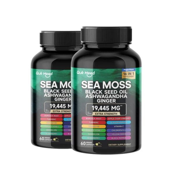 541849653 Sea Moss 3000mg Black Seed Oil 2000mg Ashwagandha 1000mg Turmeric 1000mg Bladderwrack 1000mg Burdock 1000mg & Vitamin C & D3 wit