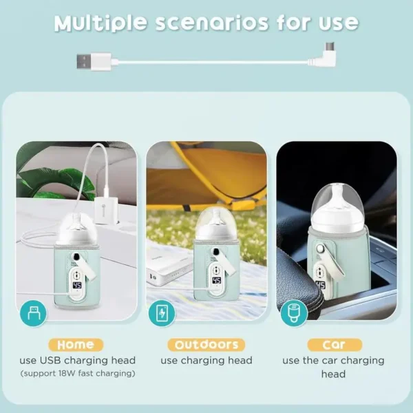 Baby Nursing Bottle Heater Safe Insulated Bag USB Rechargeable Milk Water Warmer Cover For Infant Outdoor Traveling Accessories