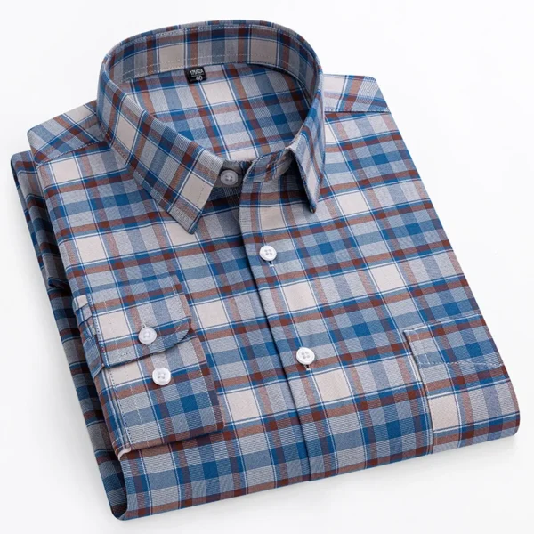 Oversized Men's Shirt Long Sleeve 100% Cotton Oxford Plaid Stripe Regular Fit Casual Fashion Men's 11XL 10XL 9XL 8XL 7XL