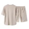 2 Pcs/Set Men T-shirt Shorts Set Round Neck Short Sleeves Drawstring Elastic Waist Ice Silk Men Sport Top Shorts Set Sportswear