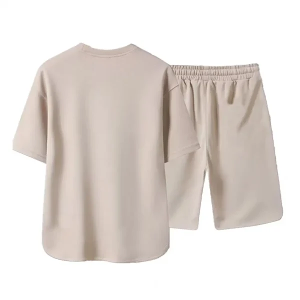 2 Pcs/Set Men T-shirt Shorts Set Round Neck Short Sleeves Drawstring Elastic Waist Ice Silk Men Sport Top Shorts Set Sportswear