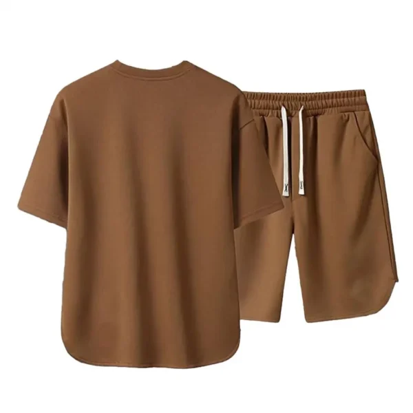2 Pcs/Set Men T-shirt Shorts Set Round Neck Short Sleeves Drawstring Elastic Waist Ice Silk Men Sport Top Shorts Set Sportswear
