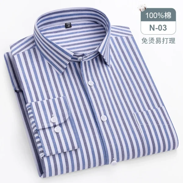 Oversized Men's Shirt Long Sleeve 100% Cotton Oxford Plaid Stripe Regular Fit Casual Fashion Men's 11XL 10XL 9XL 8XL 7XL