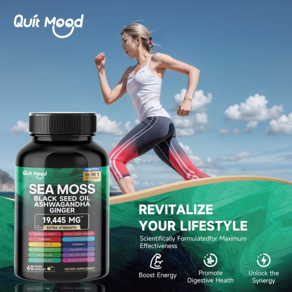 541849651 Sea Moss 3000mg Black Seed Oil 2000mg Ashwagandha 1000mg Turmeric 1000mg Bladderwrack 1000mg Burdock 1000mg & Vitamin C & D3 wit