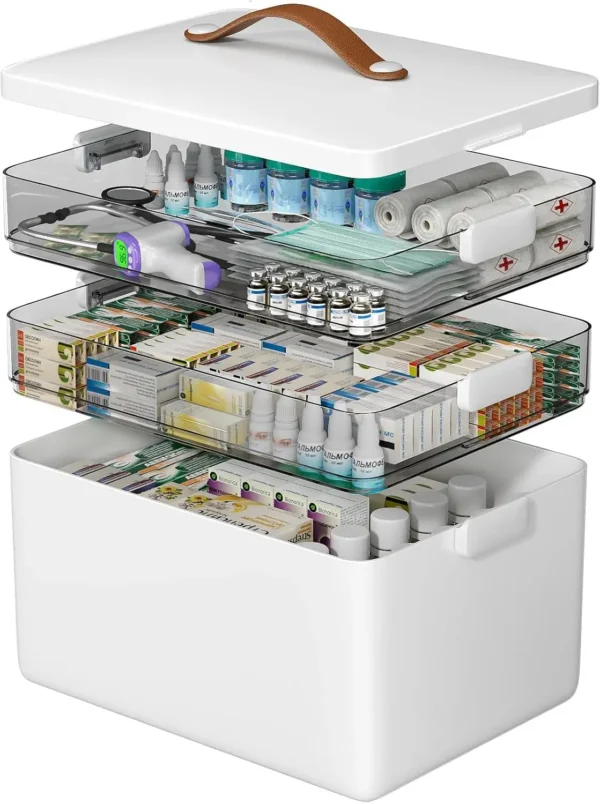 NEW 3-Tier Medicine Organizer Portable Medicine Cabinet with Leather Handle, Empty First Aid Kit for Home