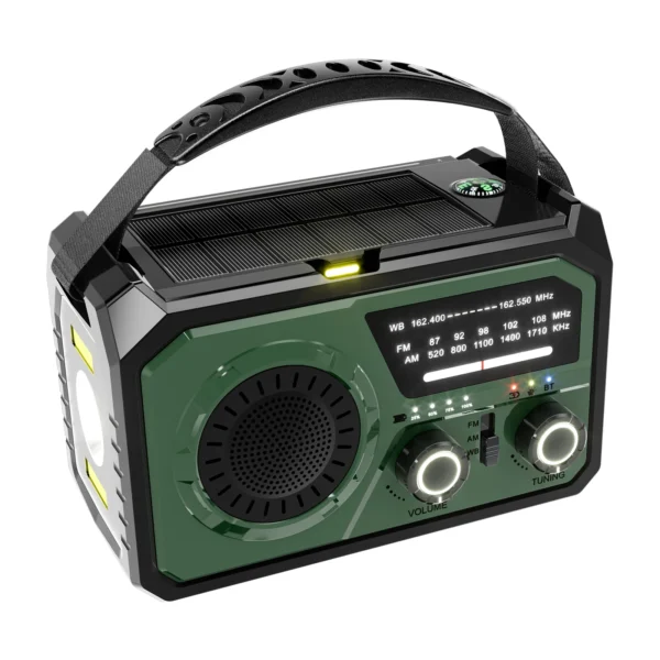 Outdoor Survival Weather Radio AM/FM/WB NOAA Solar Hand-cranked Rechargeable Power Bank Bluetooth-Compatible Speaker SOS Alarm