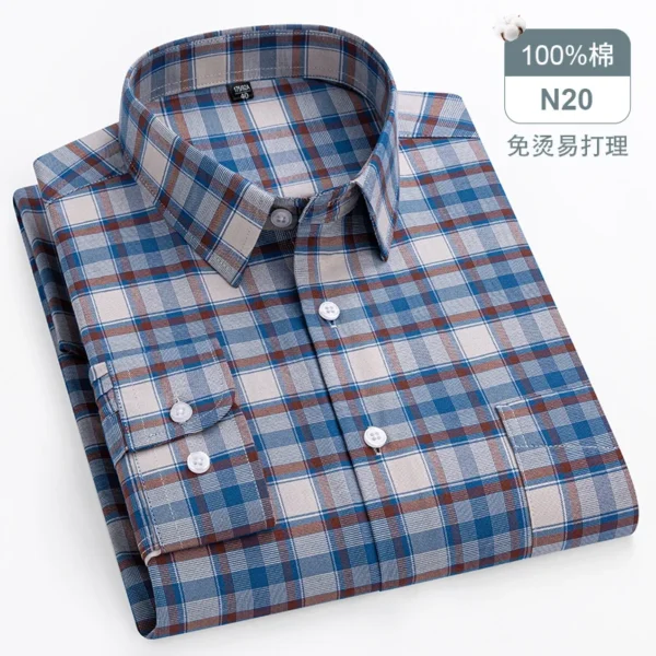 Oversized Men's Shirt Long Sleeve 100% Cotton Oxford Plaid Stripe Regular Fit Casual Fashion Men's 11XL 10XL 9XL 8XL 7XL