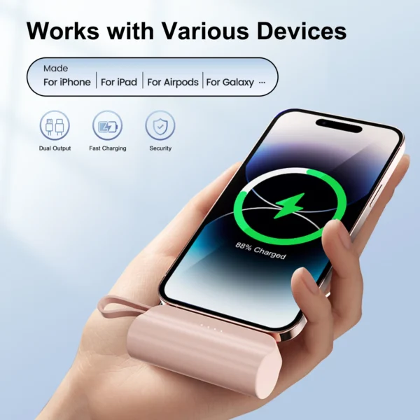 Mini Power Bank Portable 4500mAh Power Phone Charger Capsule Dual USB-C Ports For IPhone16/ 15/15 plus/15 pro/15 pro Max/Android