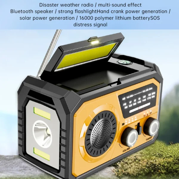 Outdoor Survival Weather Radio AM/FM/WB NOAA Solar Hand-cranked Rechargeable Power Bank Bluetooth-Compatible Speaker SOS Alarm