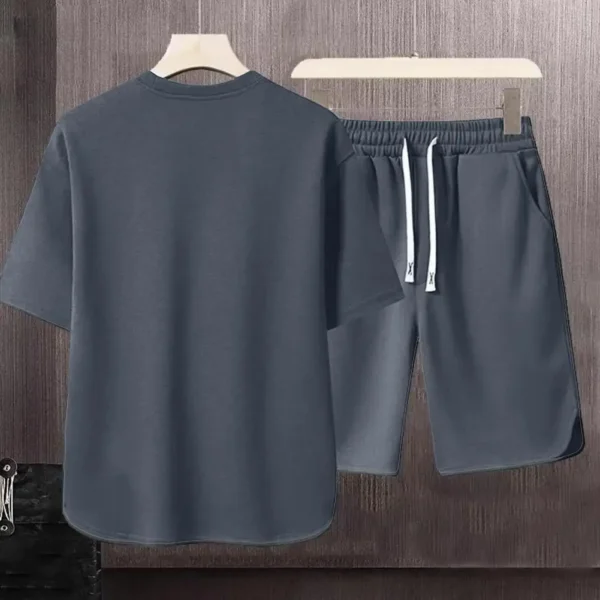 2 Pcs/Set Men T-shirt Shorts Set Round Neck Short Sleeves Drawstring Elastic Waist Ice Silk Men Sport Top Shorts Set Sportswear