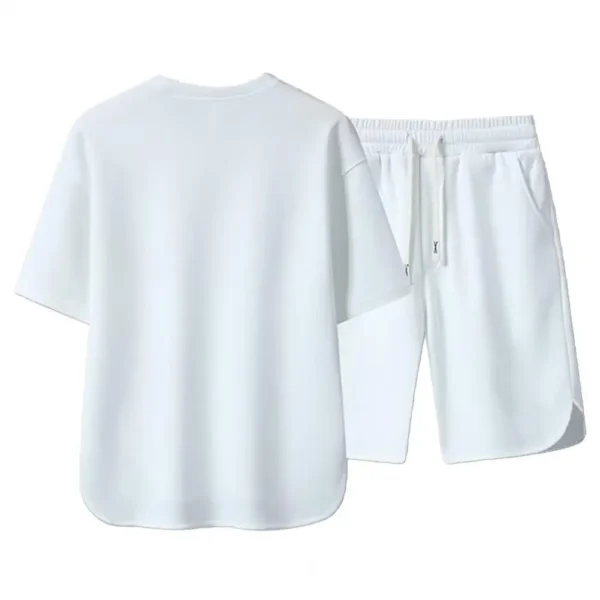 2 Pcs/Set Men T-shirt Shorts Set Round Neck Short Sleeves Drawstring Elastic Waist Ice Silk Men Sport Top Shorts Set Sportswear