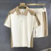Men's Clothing American Style Summer Trendy Color Block Collared Polo Shirt Short Sleeve Sport Shorts Versatile Casual Two-Piece