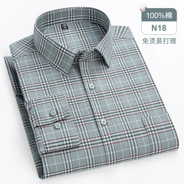 Oversized Men's Shirt Long Sleeve 100% Cotton Oxford Plaid Stripe Regular Fit Casual Fashion Men's 11XL 10XL 9XL 8XL 7XL