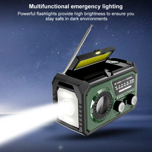 Outdoor Survival Weather Radio AM/FM/WB NOAA Solar Hand-cranked Rechargeable Power Bank Bluetooth-Compatible Speaker SOS Alarm
