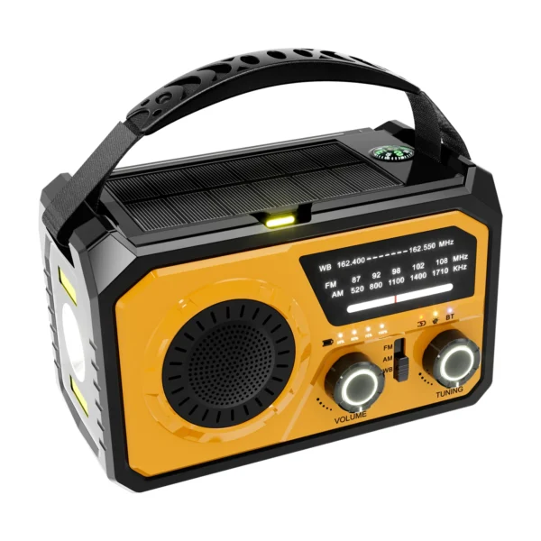 Outdoor Survival Weather Radio AM/FM/WB NOAA Solar Hand-cranked Rechargeable Power Bank Bluetooth-Compatible Speaker SOS Alarm