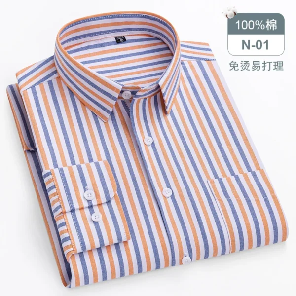 Oversized Men's Shirt Long Sleeve 100% Cotton Oxford Plaid Stripe Regular Fit Casual Fashion Men's 11XL 10XL 9XL 8XL 7XL