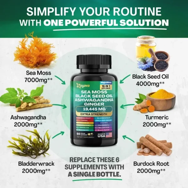 Sea Moss Blend, 19,445 MG All-in-One Formula with over 15+ Super Ingredients, Extra Strength & High Potency