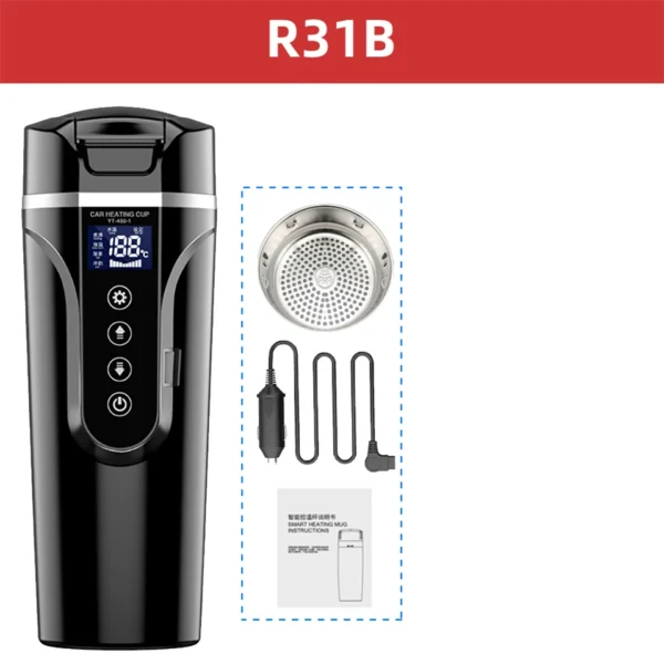Car Heating Cup Smart Touch LCD Display Stainless Steel Electric Kettle Portable 12v/24v Thermos Bottle