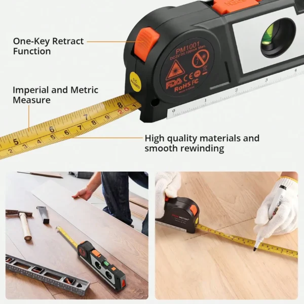 Laser Level Multipurpose Cross Line Laser 9.8 feet Measure Tape Ruler Adjusted Standard for Hanging Pictures Cabinets Tile Walls