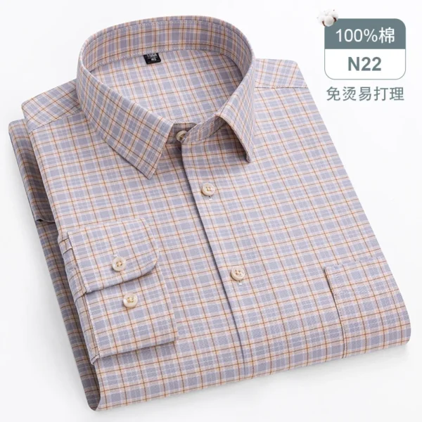 Oversized Men's Shirt Long Sleeve 100% Cotton Oxford Plaid Stripe Regular Fit Casual Fashion Men's 11XL 10XL 9XL 8XL 7XL