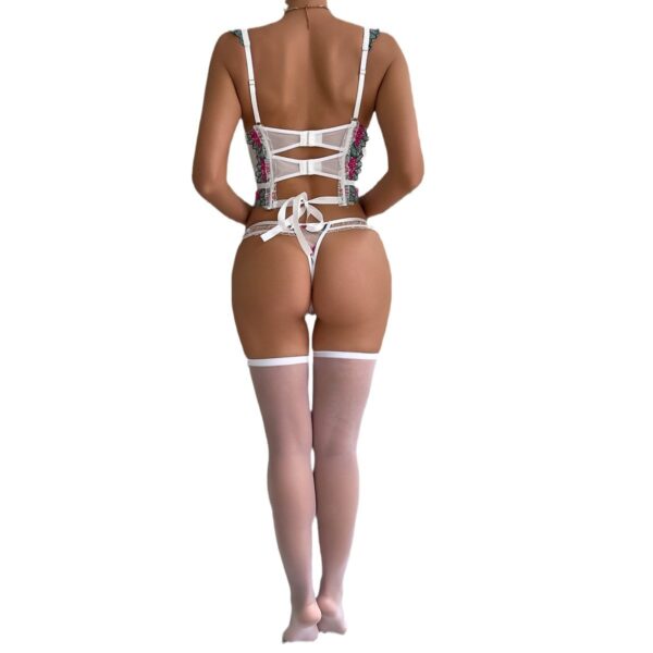 Women's Embroidered Floral Splicing Strap Crossed Complex Lingerie 2-Piece Set