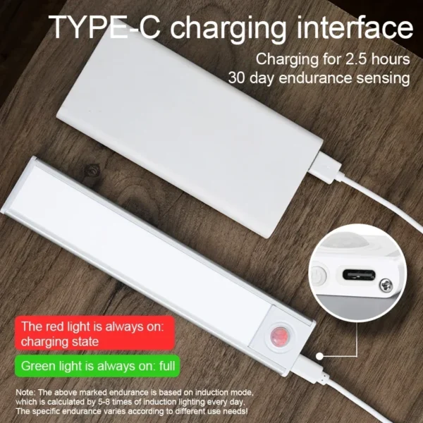 LED Night Light 20/30/40/50CM Motion Sensor Wireless USB Cabinet Night Light Wardrobe Lamp For Kitchen Cabinet Bedroom Wardrobe