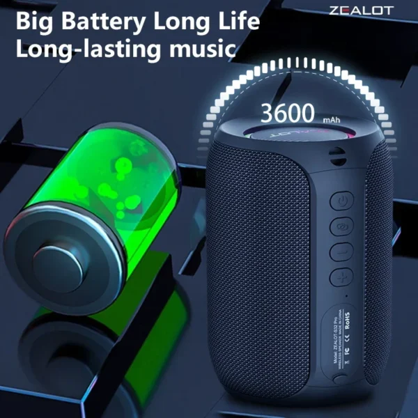545324339 Zealot S32 pro Bluetooth Wireless Outdoor Portable Subwoofer Speaker Waterproof IPX6 Dual Pairing 3600mAh Wireless Speaker