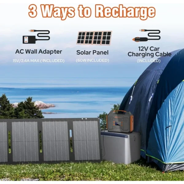 Authenticity guarantee.300W Portable Power Station with Foldable 60W Solar Panel, with DC AC Outlet for Home Use RV Outdoor Camp