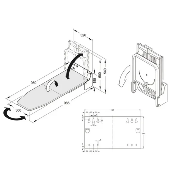 Wall Mounted Ironing Board Heavy Duty Foldable Hiding 180° Swivel Ironing Board