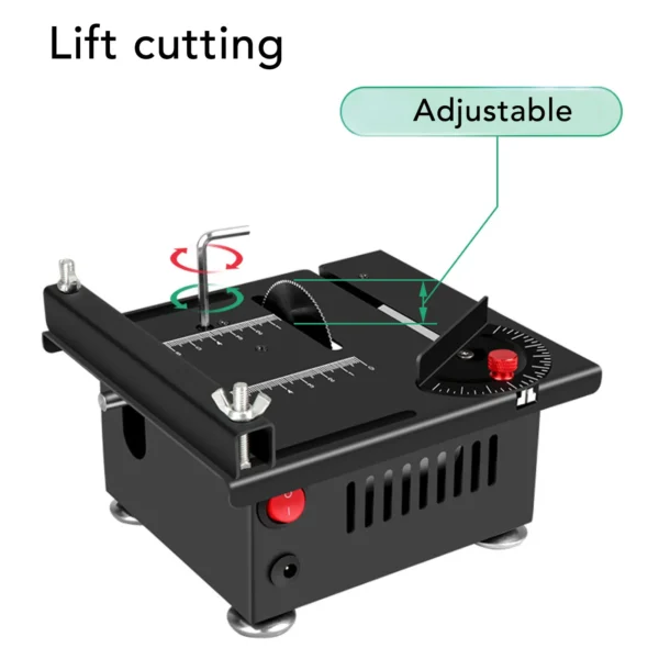 Mini Table Saw 100W 7 Speeds Angle Blade Height Adjustable Mini Desktop Electric Saw Cutter for Wood PCB Acrylic Plastic