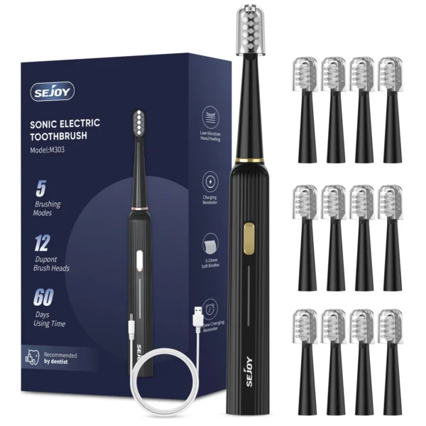 Sejoy Sonic Toothbrush Rechargeable  Ultra Whitening Electric Toothbrush 8 Brush Heads Wireless Charging 5 Modes Smart Timer