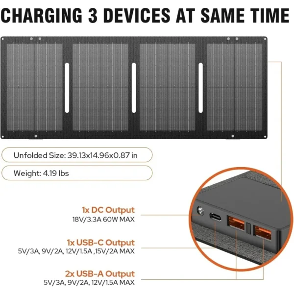 Authenticity guarantee.300W Portable Power Station with Foldable 60W Solar Panel, with DC AC Outlet for Home Use RV Outdoor Camp