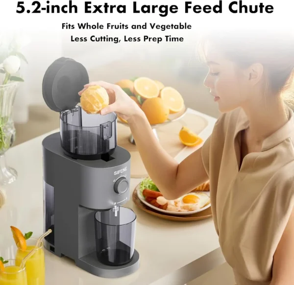 Cold Press Juicer, SiFENE Slow Masticating Machines with 5.2" Extra Large Feed Chute Fit Whole Fruits & Vegetables, Easy Clean